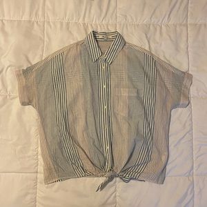 Madewell Short-Sleeve Tie-Front Shirt in Stripe
